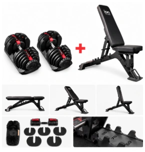 ION fitness Verstellbare Kurzhanteln 5 40 kg (Paar) und ION FID Multifunktions-Hantelbank